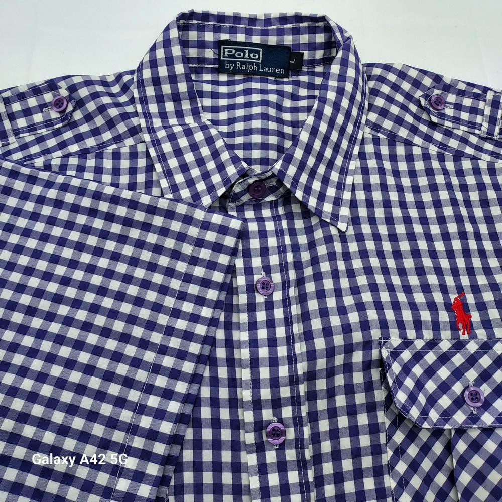 Polo Ralph Lauren Men's Gingham Button‎ Up Shirt Red Pony Logo Size L